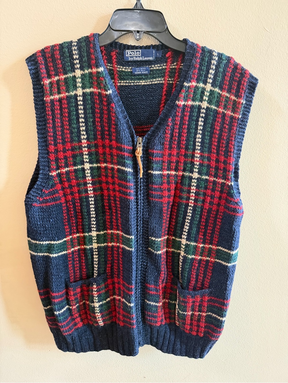 Ralph Lauren Navy Red Green Plaid Zip-Up Sweater Vest